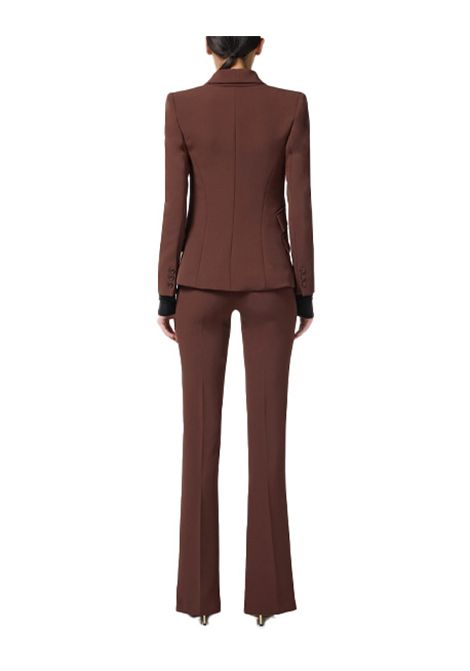 Tailleur ELISABETTA FRANCHI donna TP00156 Marrone blazer patte taschino logo ricamato bottone pantalone linea svasata zip invisibile slim ELISABETTA FRANCHI | Tailleur | TP00156EA3